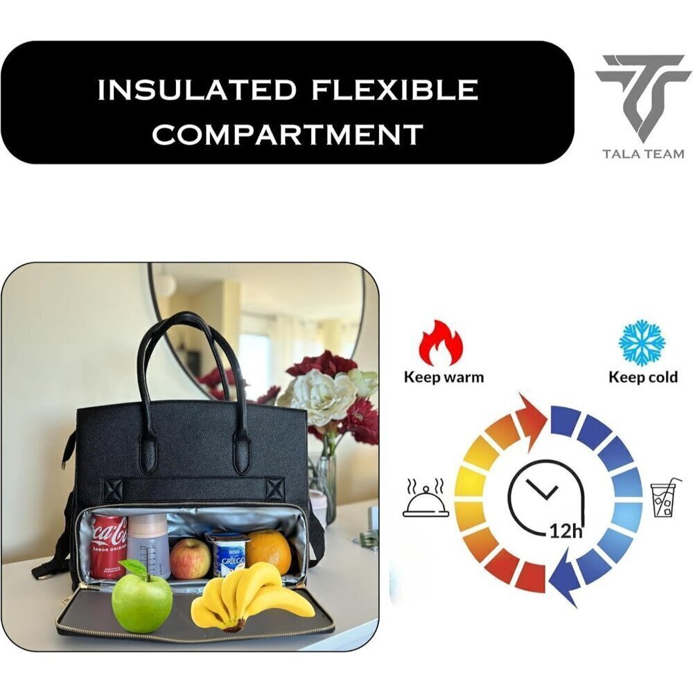 Tala Team Tote Bag Black Womens Insulated Lunch Compartment Handbag - Picture 5 of 7